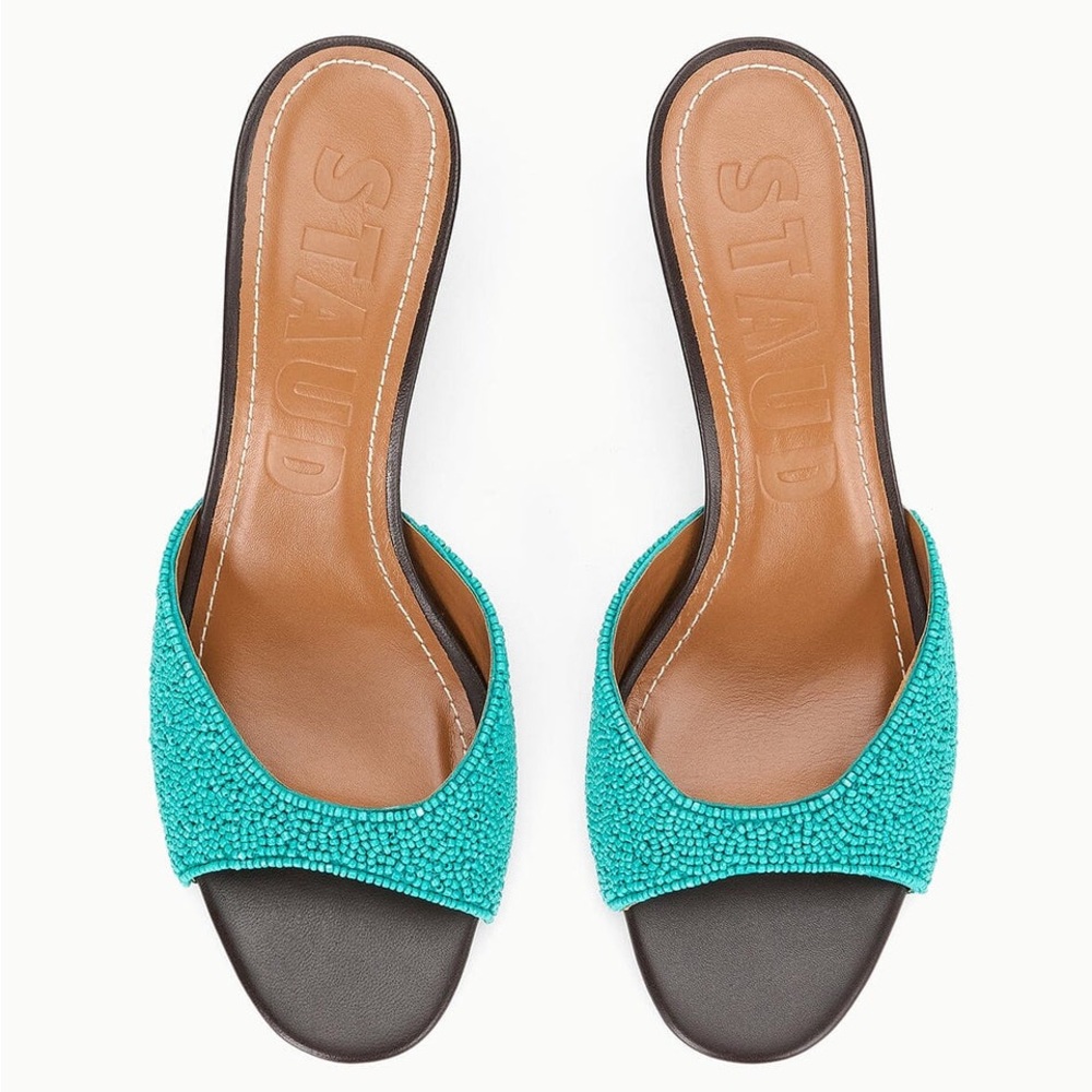 STAUD Brigitte Beaded Slide Sandals - Teal - Picture 3 of 16